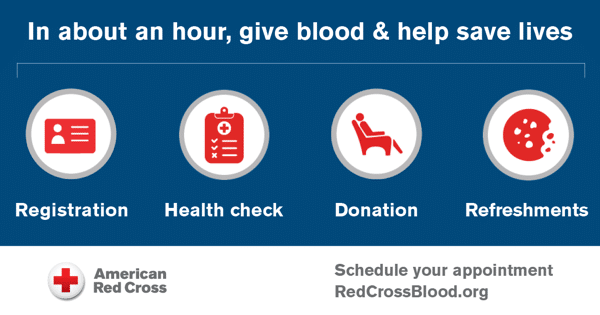 Image shows the Blood Donation Process - Courtesy of the American Red Cross.
